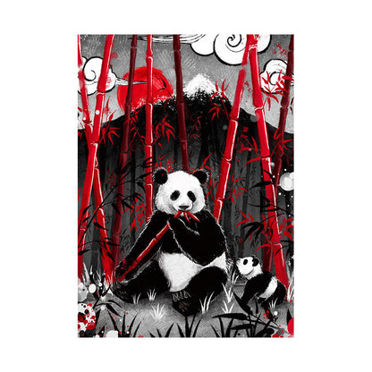 Vivolux | Asiatischer Panda, der Bambus isst, Leinwand für Wandkunstdrucke im großen Raum in Schwarz, mehrere Größen