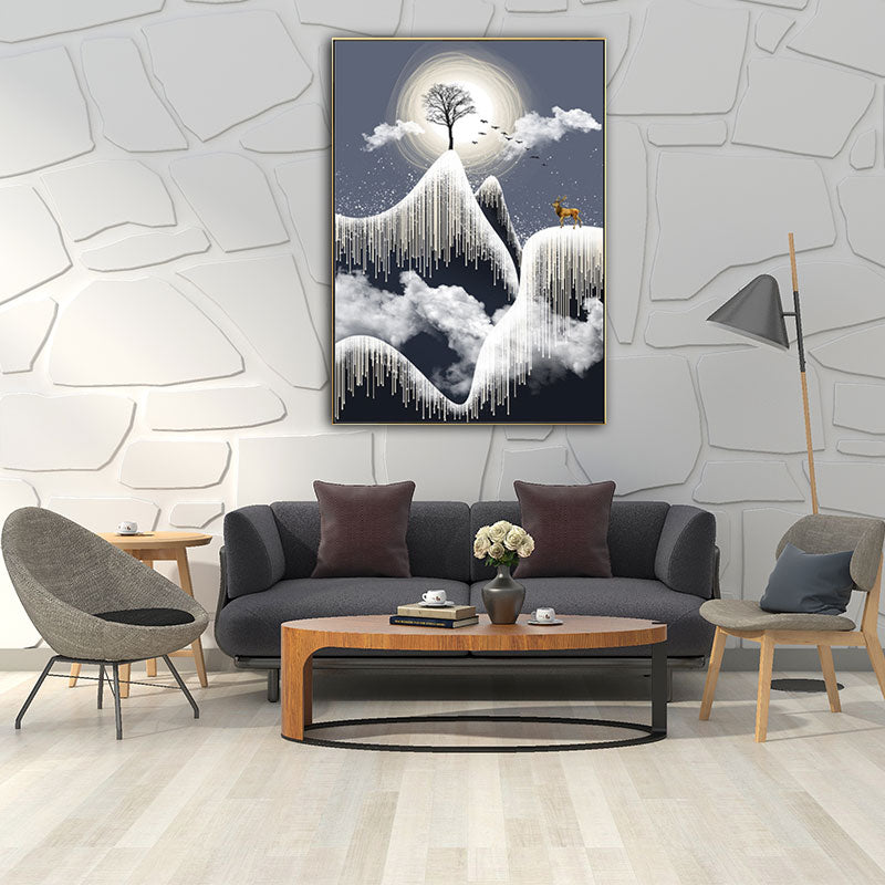 Vivolux | Glam Canvas Weißer Baum am Rime Cliff mit Vollmond Landschaft Wandkunst für Zimmer