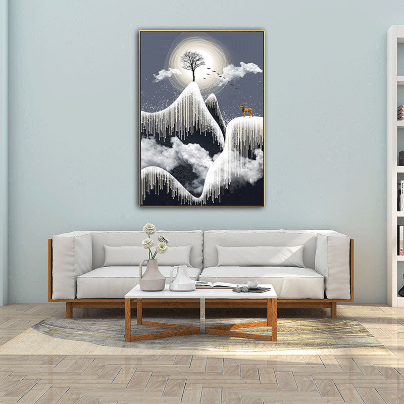 Vivolux | Glam Canvas Weißer Baum am Rime Cliff mit Vollmond Landschaft Wandkunst für Zimmer