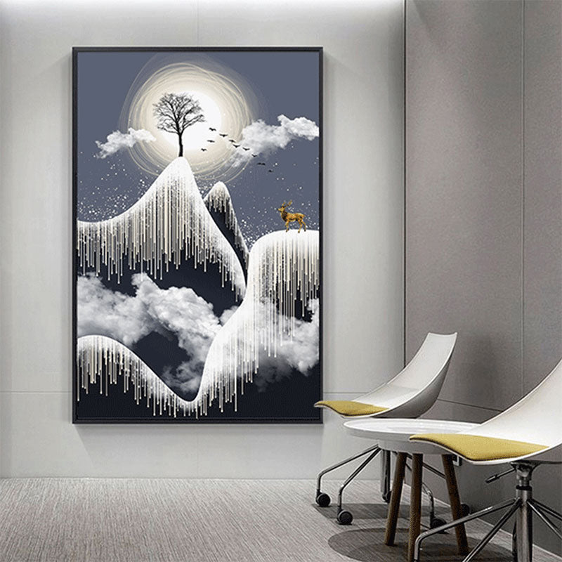 Vivolux | Glam Canvas Weißer Baum am Rime Cliff mit Vollmond Landschaft Wandkunst für Zimmer