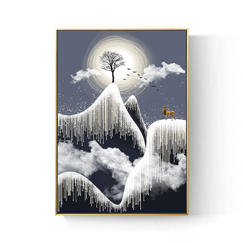 Vivolux | Glam Canvas Weißer Baum am Rime Cliff mit Vollmond Landschaft Wandkunst für Zimmer