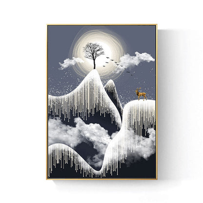 Vivolux | Glam Canvas Weißer Baum am Rime Cliff mit Vollmond Landschaft Wandkunst für Zimmer