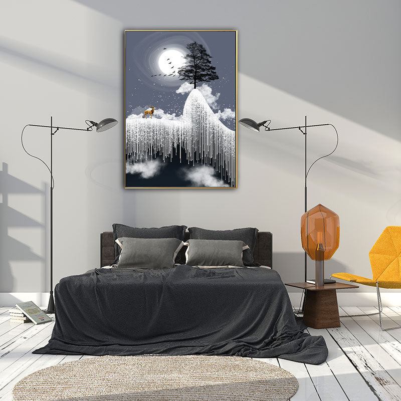 Vivolux | Glam Canvas Weißer Baum am Rime Cliff mit Vollmond Landschaft Wandkunst für Zimmer