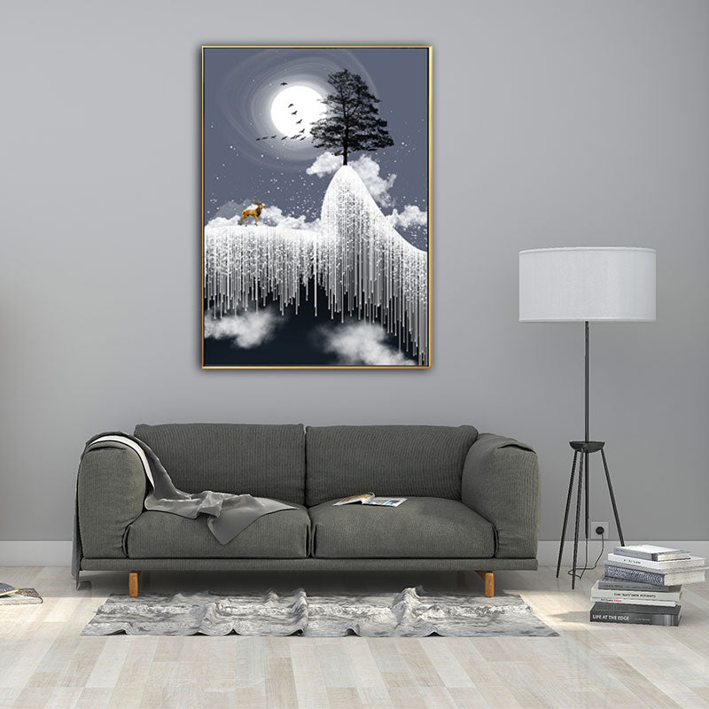 Vivolux | Glam Canvas Weißer Baum am Rime Cliff mit Vollmond Landschaft Wandkunst für Zimmer