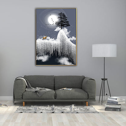 Vivolux | Glam Canvas Weißer Baum am Rime Cliff mit Vollmond Landschaft Wandkunst für Zimmer