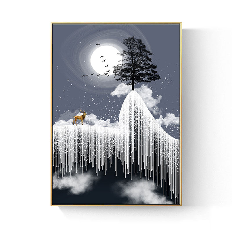 Vivolux | Glam Canvas Weißer Baum am Rime Cliff mit Vollmond Landschaft Wandkunst für Zimmer
