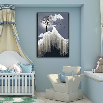 Vivolux | Glam Canvas Weißer Baum am Rime Cliff mit Vollmond Landschaft Wandkunst für Zimmer