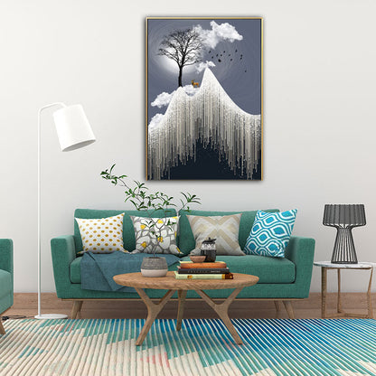 Vivolux | Glam Canvas Weißer Baum am Rime Cliff mit Vollmond Landschaft Wandkunst für Zimmer