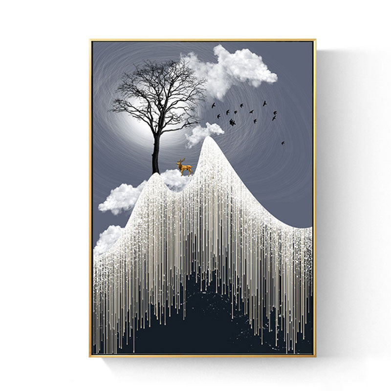 Vivolux | Glam Canvas Weißer Baum am Rime Cliff mit Vollmond Landschaft Wandkunst für Zimmer