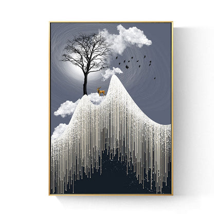 Vivolux | Glam Canvas Weißer Baum am Rime Cliff mit Vollmond Landschaft Wandkunst für Zimmer