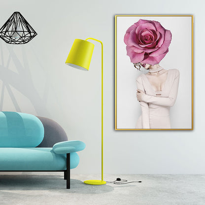 Vivolux | Frau und Blume Eingewickelte Leinwand Pastellfarbe Modernistische Wandkunst Dekor für Mädchenzimmer
