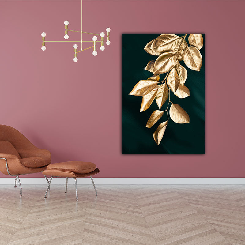 Vivolux | Goldene Blätter Leinwand Botanische Moderne Stil Texturierte Wandkunst Dekor für Gästezimmer