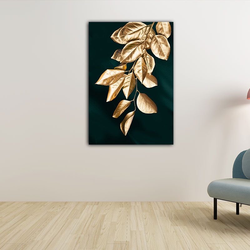 Vivolux | Goldene Blätter Leinwand Botanische Moderne Stil Texturierte Wandkunst Dekor für Gästezimmer