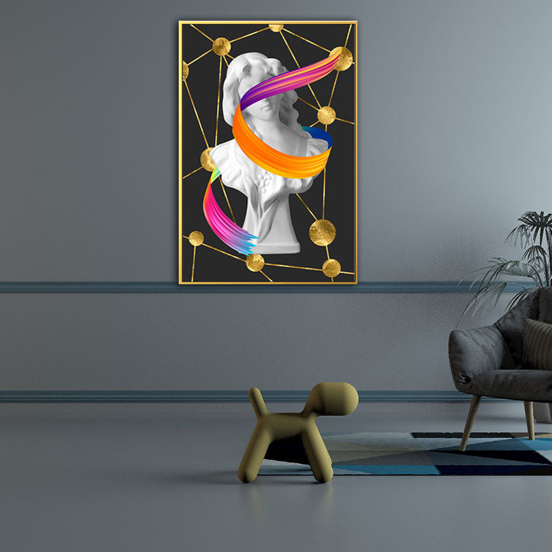 Vivolux | Statuette Wandkunst für Zuhause Figur Druck Leinwand in dunkler Farbe, strukturierte Oberfläche