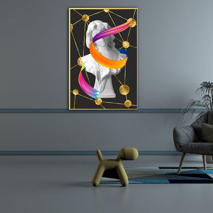 Vivolux | Statuette Wandkunst für Zuhause Figur Druck Leinwand in dunkler Farbe, strukturierte Oberfläche