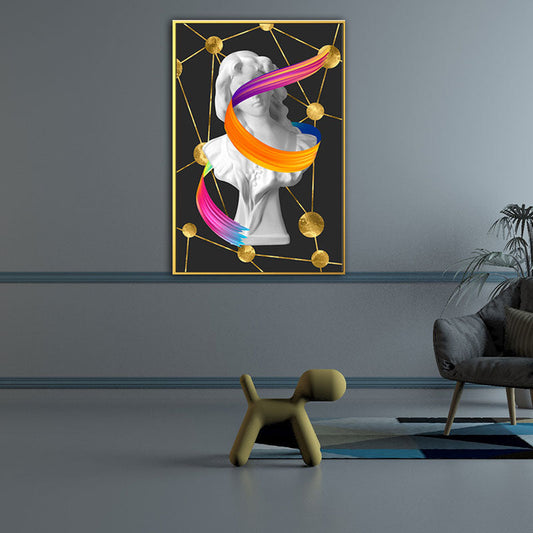 Vivolux | Statuette Wandkunst für Zuhause Figur Druck Leinwand in dunkler Farbe, strukturierte Oberfläche