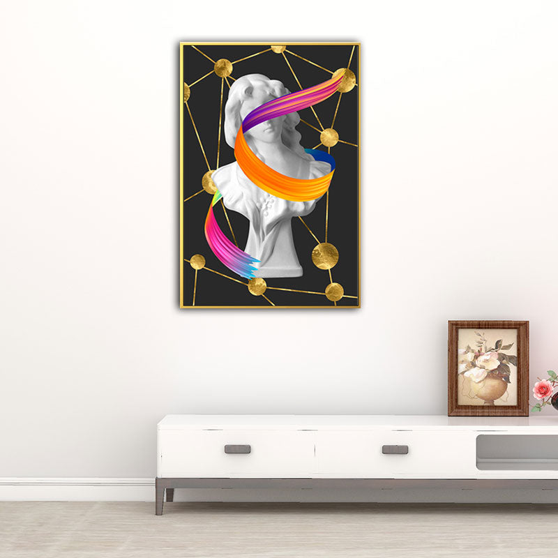 Vivolux | Statuette Wandkunst für Zuhause Figur Druck Leinwand in dunkler Farbe, strukturierte Oberfläche