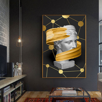 Vivolux | Statuette Wandkunst für Zuhause Figur Druck Leinwand in dunkler Farbe, strukturierte Oberfläche