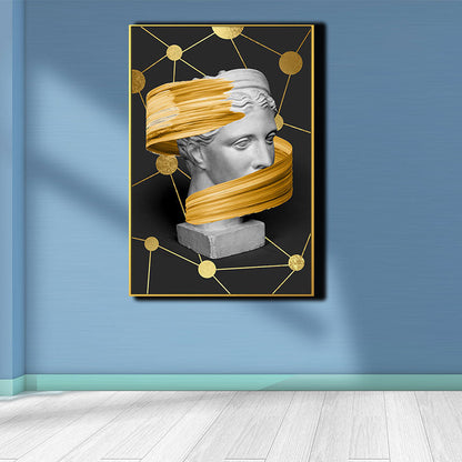 Vivolux | Statuette Wandkunst für Zuhause Figur Druck Leinwand in dunkler Farbe, strukturierte Oberfläche