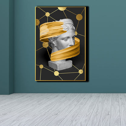 Vivolux | Statuette Wandkunst für Zuhause Figur Druck Leinwand in dunkler Farbe, strukturierte Oberfläche
