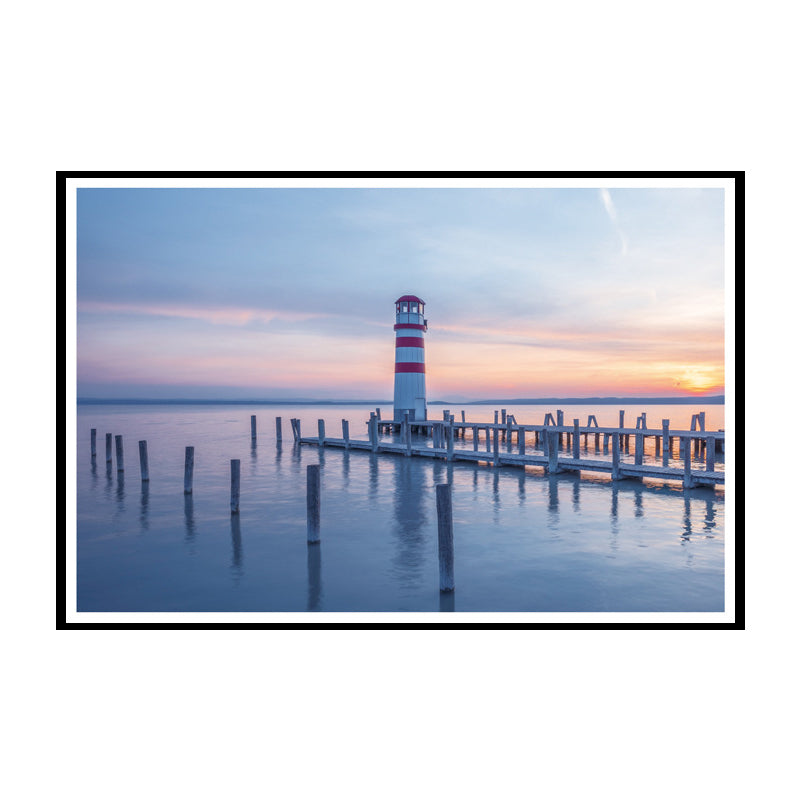 Vivolux | Lighthouse Sunset Zeelandschap Canvas Kunst Modernisme Textuur Wanddecor in Blauw voor Thuis