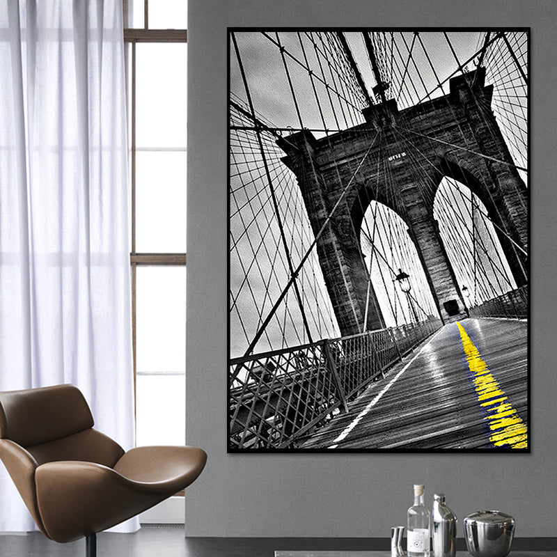Vivolux | Fotografische Brug Voorkant Canvas Muurkunst voor Eetkamer, Grijs en Geel, Textuur