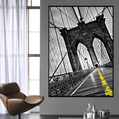 Vivolux | Fotografische Brug Voorkant Canvas Muurkunst voor Eetkamer, Grijs en Geel, Textuur