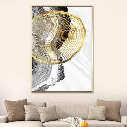 Vivolux | Holz-Jahresringe Wandkunst in Schwarz und Gold Einfachheit Eingewickelte Leinwand für das Wohnzimmer