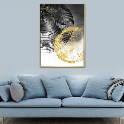 Vivolux | Holz-Jahresringe Wandkunst in Schwarz und Gold Einfachheit Eingewickelte Leinwand für das Wohnzimmer
