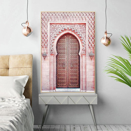 Vivolux | Roze Boogdeur Wanddecoratie Architectuur Modernistisch Textuur Canvas Wandkunst voor Kamer