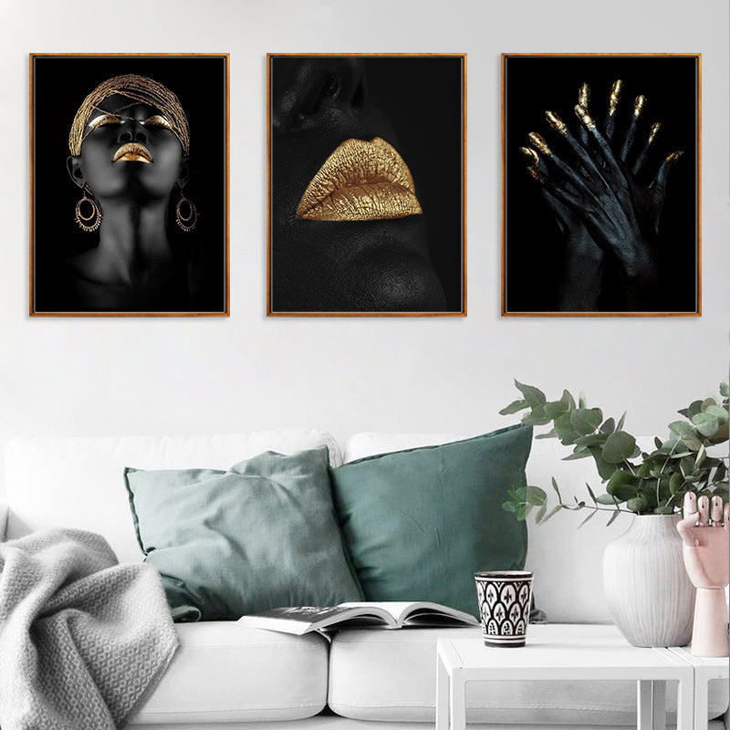 Vivolux | Gold Glam Canvas Wandkunst Fotografien Frauen Gesichtsmalerei Wanddekoration für Wohnzimmer
