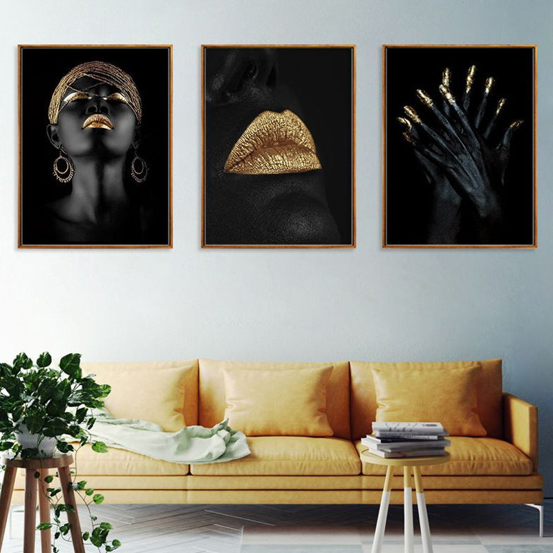 Vivolux | Gold Glam Canvas Wandkunst Fotografien Frauen Gesichtsmalerei Wanddekoration für Wohnzimmer