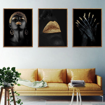 Vivolux | Gold Glam Canvas Wandkunst Fotografien Frauen Gesichtsmalerei Wanddekoration für Wohnzimmer