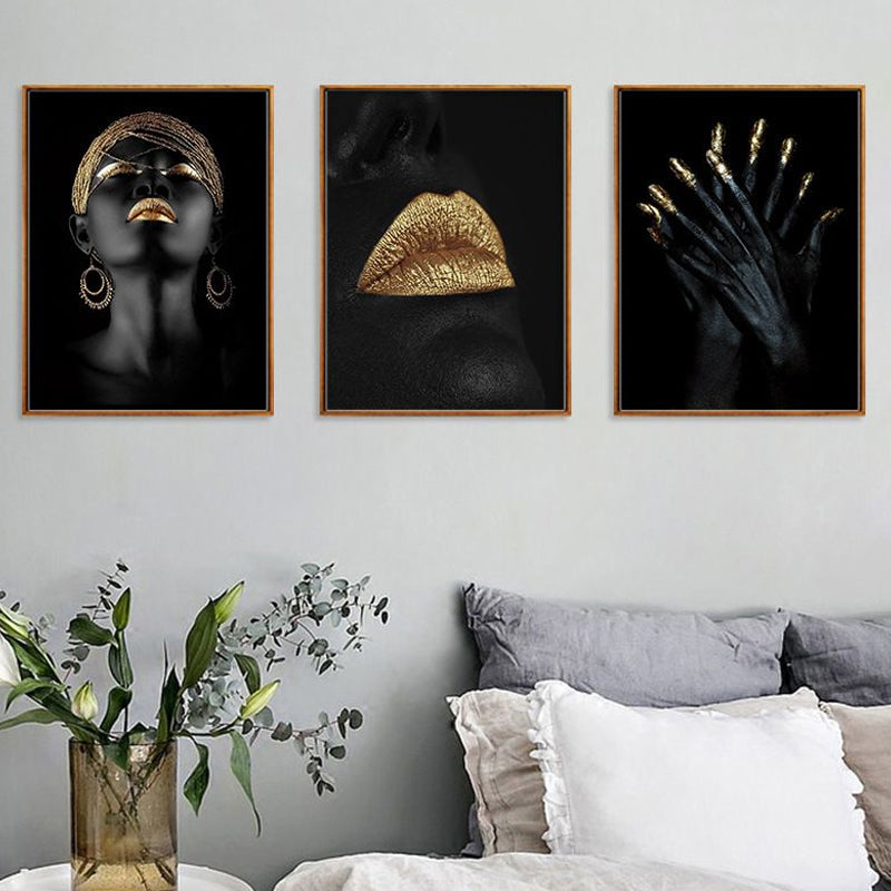 Vivolux | Gold Glam Canvas Wandkunst Fotografien Frauen Gesichtsmalerei Wanddekoration für Wohnzimmer