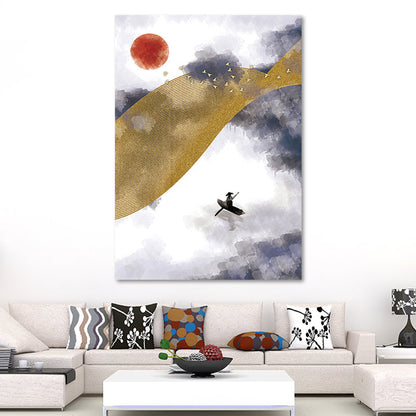 Vivolux | Asiatische Berglandschaft Leinwand Kunst Lila Texturierte Wanddekoration für das Wohninnere