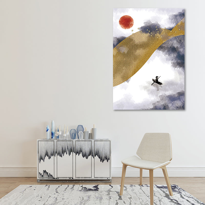 Vivolux | Asiatische Berglandschaft Leinwand Kunst Lila Texturierte Wanddekoration für das Wohninnere