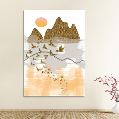 Vivolux | Asiatische Berglandschaft Leinwand Kunst Lila Texturierte Wanddekoration für das Wohninnere