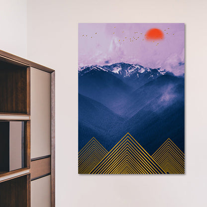 Vivolux | Asiatische Berglandschaft Leinwand Kunst Lila Texturierte Wanddekoration für das Wohninnere