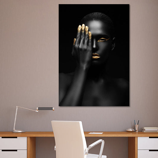 Vivolux | Schöne Afrikanische Weibliche Model Leinwand Wohnzimmer Mode Wandkunst in Schwarz, Textur