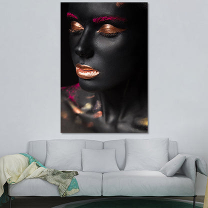 Vivolux | Schöne Afrikanische Weibliche Model Leinwand Wohnzimmer Mode Wandkunst in Schwarz, Textur