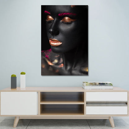 Vivolux | Schöne Afrikanische Weibliche Model Leinwand Wohnzimmer Mode Wandkunst in Schwarz, Textur