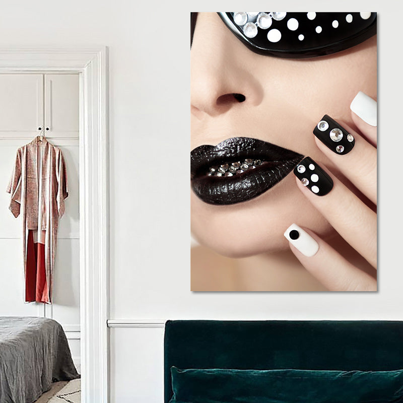 Vivolux | Nagel- und Makeup-Leinwandkunst Modern Stilvolles Texturiertes Salon Haus Wanddekor in Schwarz