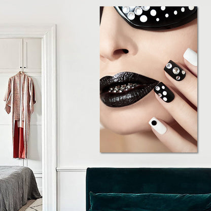 Vivolux | Nagel- und Makeup-Leinwandkunst Modern Stilvolles Texturiertes Salon Haus Wanddekor in Schwarz
