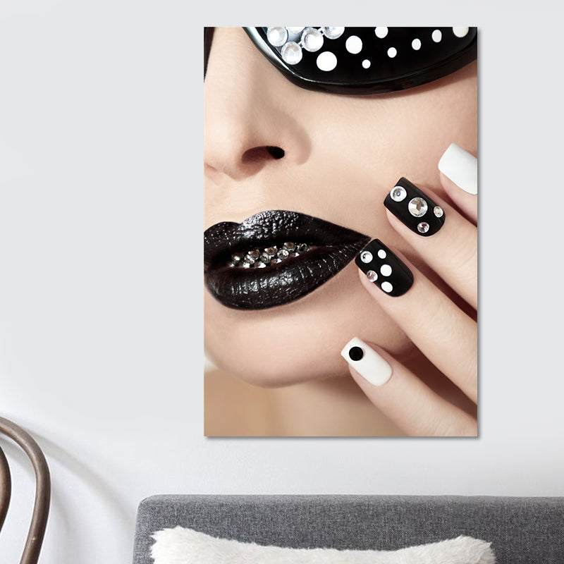 Vivolux | Nagel- und Makeup-Leinwandkunst Modern Stilvolles Texturiertes Salon Haus Wanddekor in Schwarz