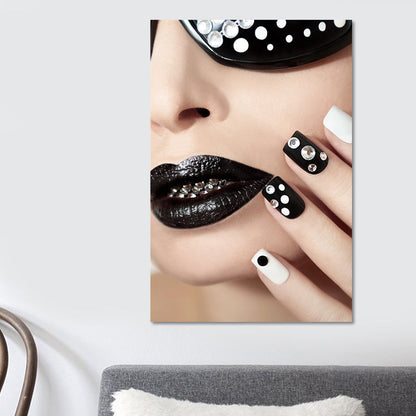 Vivolux | Nagel- und Makeup-Leinwandkunst Modern Stilvolles Texturiertes Salon Haus Wanddekor in Schwarz