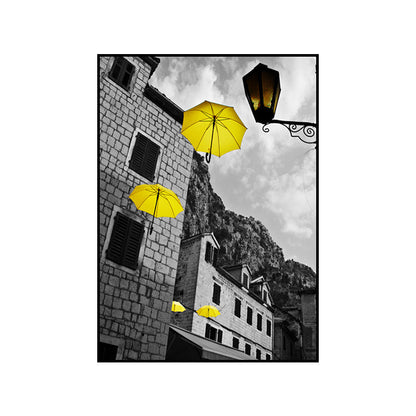 Vivolux | Foto Architektur Wandkunst Vintage Texturierte Haus Innenraum Leinwanddruck in Gelb und Grau