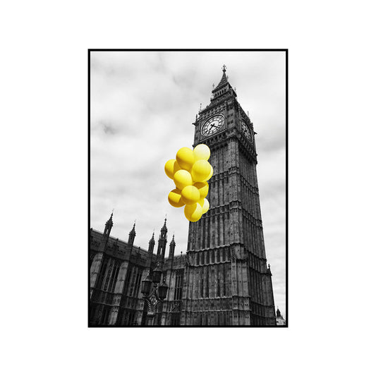 Vivolux | Foto Architektur Wandkunst Vintage Texturierte Haus Innenraum Leinwanddruck in Gelb und Grau