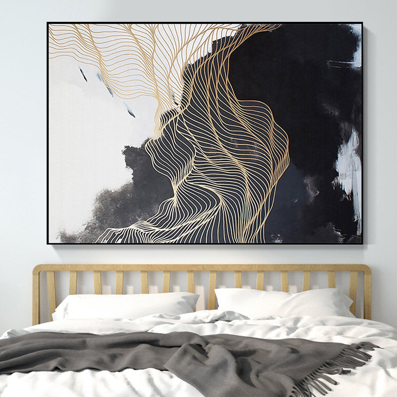 Vivolux | Nordic Abstract Mountain Wandkunst Schwarze Texturierte Oberfläche Leinwanddruck für Schlafzimmer