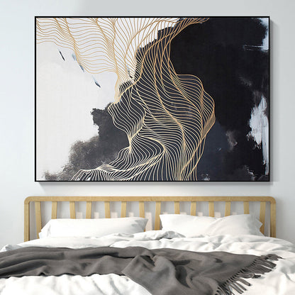 Vivolux | Nordic Abstract Mountain Wandkunst Schwarze Texturierte Oberfläche Leinwanddruck für Schlafzimmer