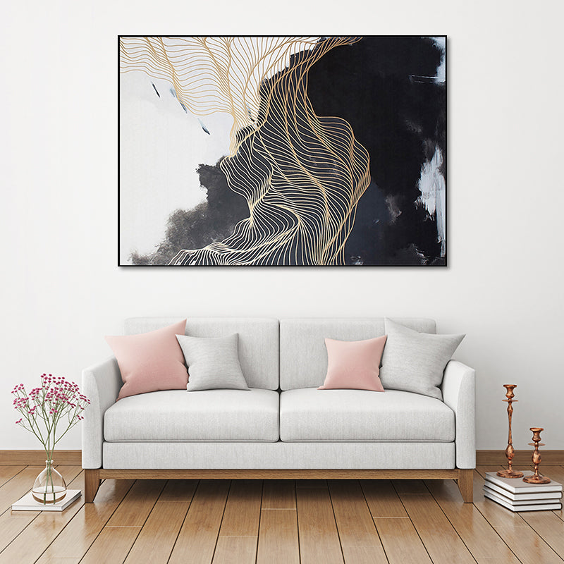 Vivolux | Nordic Abstract Mountain Wandkunst Schwarze Texturierte Oberfläche Leinwanddruck für Schlafzimmer